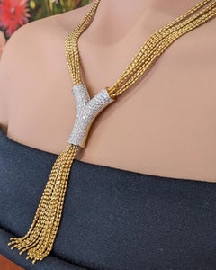Multistrand Pave Diamond Y Drop Tassel Necklace in 18k Yellow Gold