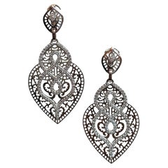 Crivelli Diamond Lace Cut-out Drop Earrings in 18k White Gold