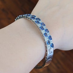 Natural Sapphire and Diamond Bangle Bracelet in 14k White Gold