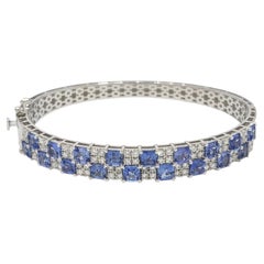 Natural Sapphire and Diamond Bangle Bracelet in 14k White Gold