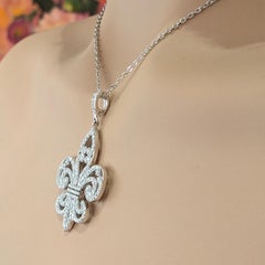 Diamond Fleur de Lis Pendant Necklace in 18k & 14k White Gold