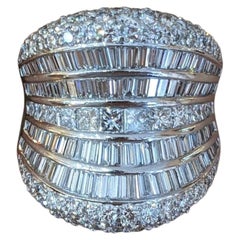 Baguette, Round & Princess Diamond Wide Cocktail Ring in Platinum