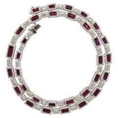 GIA Certified Unheated Ruby & Diamond Necklace in 18k White Gold