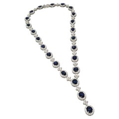 Natural Sapphire & Diamond Y-Drop Necklace in 18k White Gold, 25.71ct