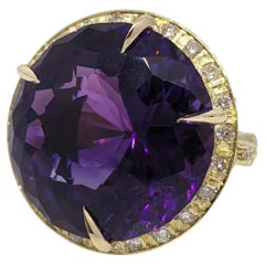 GIA Round Amethyst 29.51 ct and Diamond Dragon Ring in 18k Yellow Gold