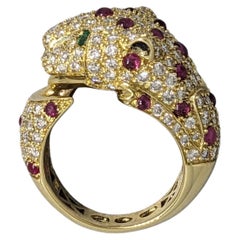 Pave Diamond and Ruby Panther Wrap Ring in 18k Yellow Gold