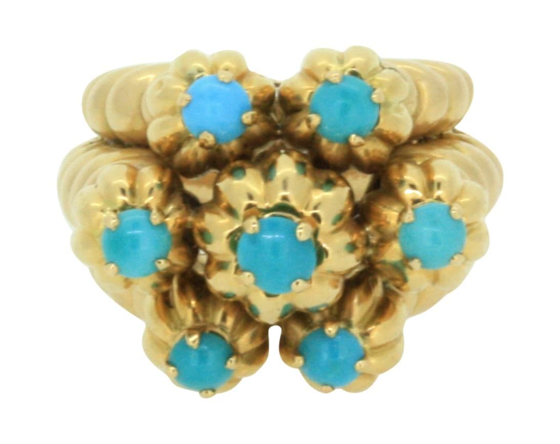 1950s Mauboussin Turquoise gold Cluster ring In Excellent Condition For Sale In Hong Kong, HK