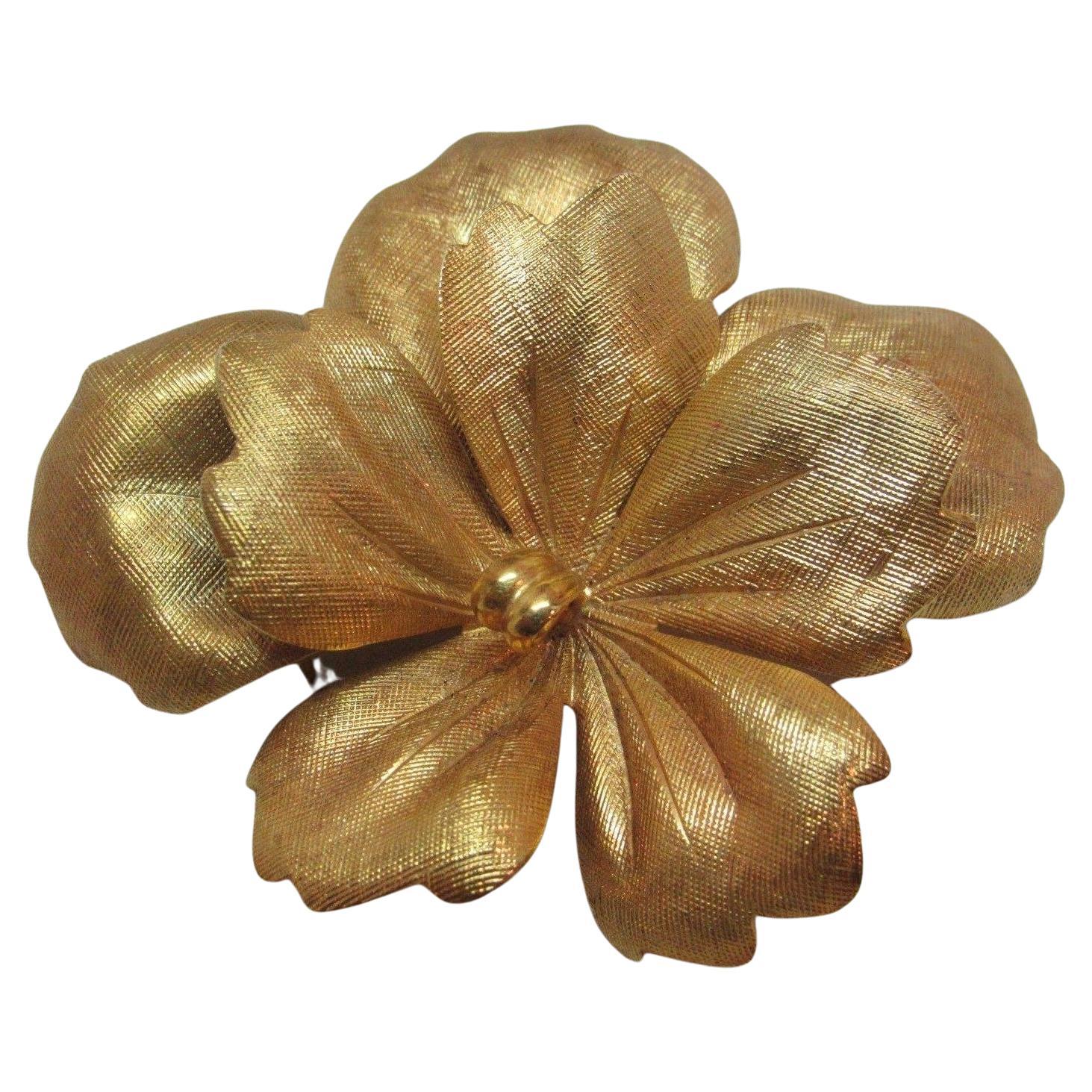 Tiffany & Co. 14k Yellow Gold Orchid Flower Pin Brooch Vintage Circa 1960s