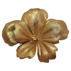 Tiffany & Co. 14k Yellow Gold Orchid Flower Pin Brooch Vintage Circa 1960s