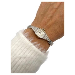 1930s Benrus 14K White Gold Art Deco Diamond Skyscraper Wristwatch