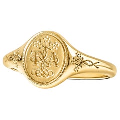 Bague Myosotis Signet  Or 18 carats  Fabriqué sur commande