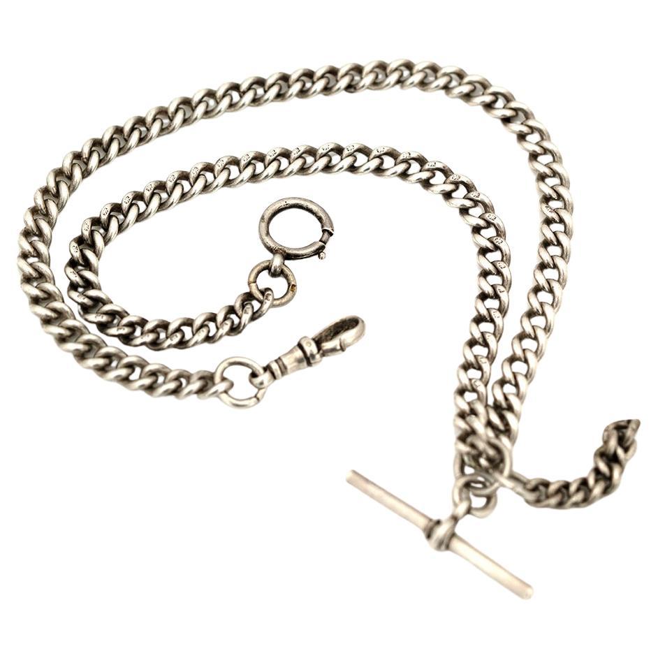 Antica collana con catena di orologi Albert in argento sterling degli anni '40 in vendita