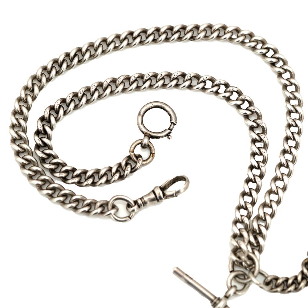 Rétro Antica collana con catena di orologi Albert in argento sterling degli anni '40 in vendita