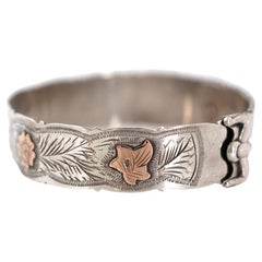 Vintage 1960 Scottish Silver and Rose Gold Ivy Bangle Bracelet