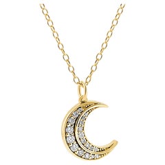 14ct Yellow Gold Diamond Crescent Moon Pendant Necklace