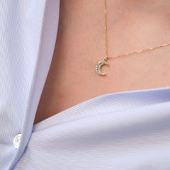 14ct Yellow Gold Diamond Crescent Moon Pendant Necklace