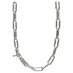 Linear Link Curved Necklace, 18k White Gold