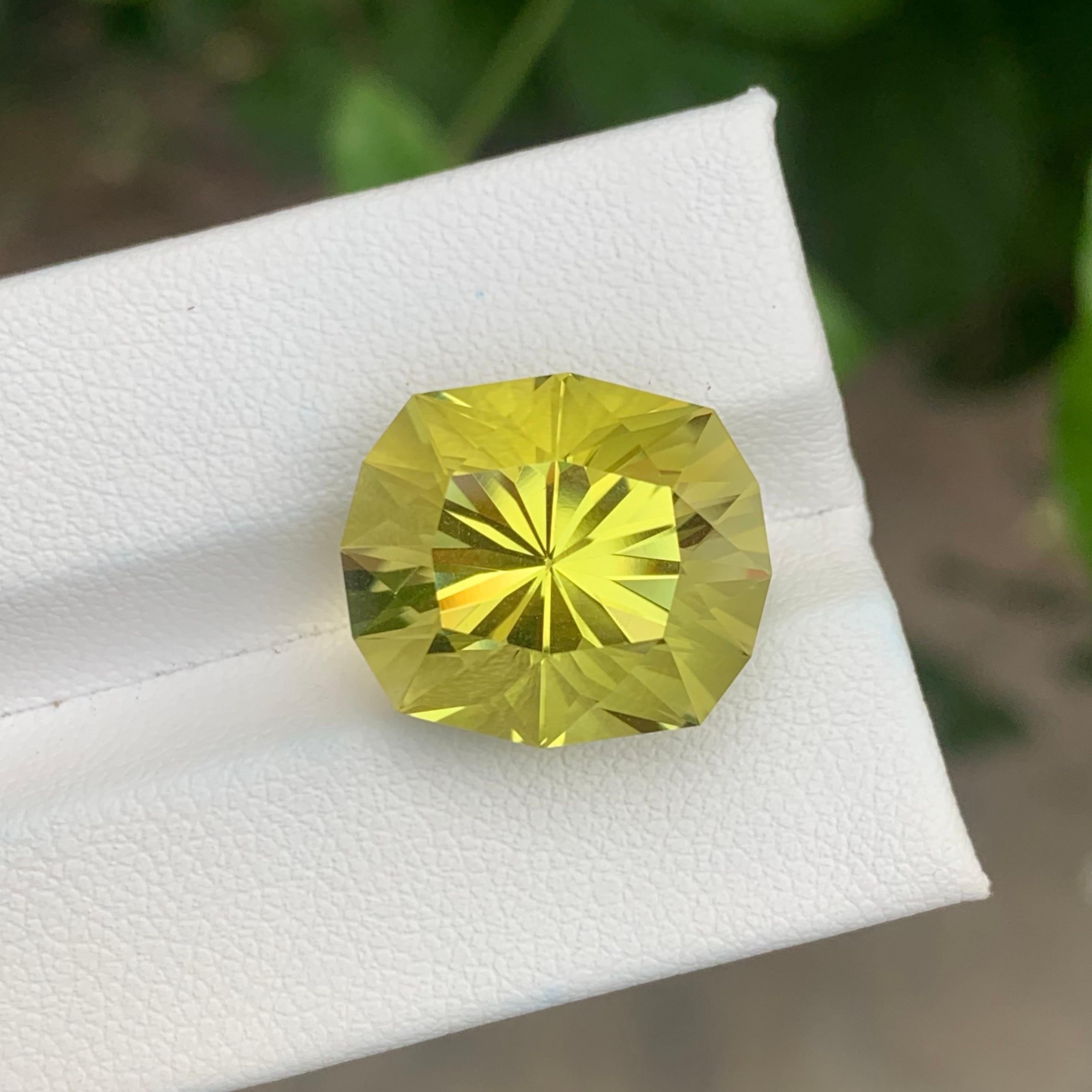 Arts and Crafts 15.35 Carat Natural Loose Green Gold Lemon Quartz Polygon Shape Gemstone (pierre précieuse en forme de polygone) en vente