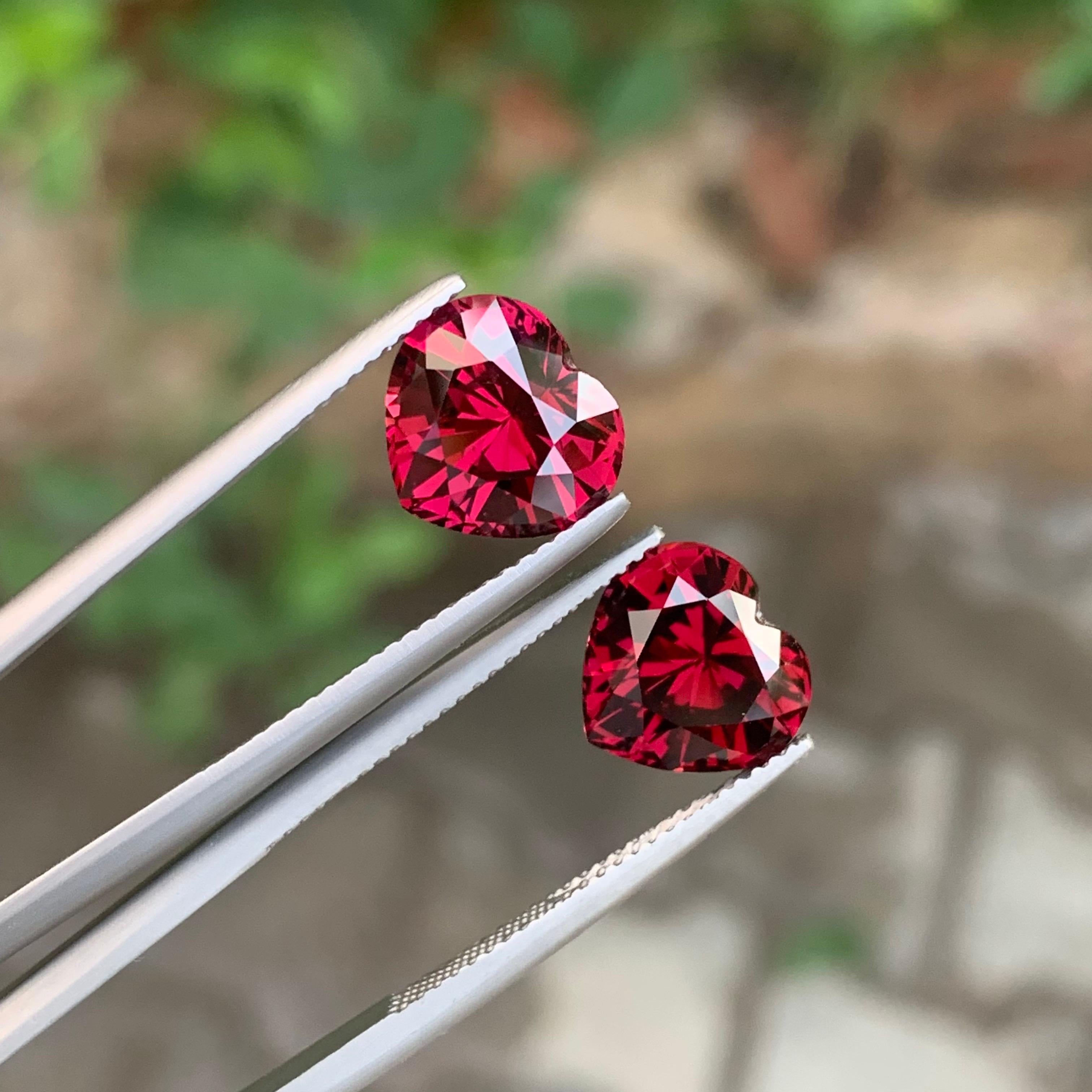 Heart Cut 8.90 Carat Natural Loose Rhodolite Garnet Pair Heart Shape Gemstone For Sale