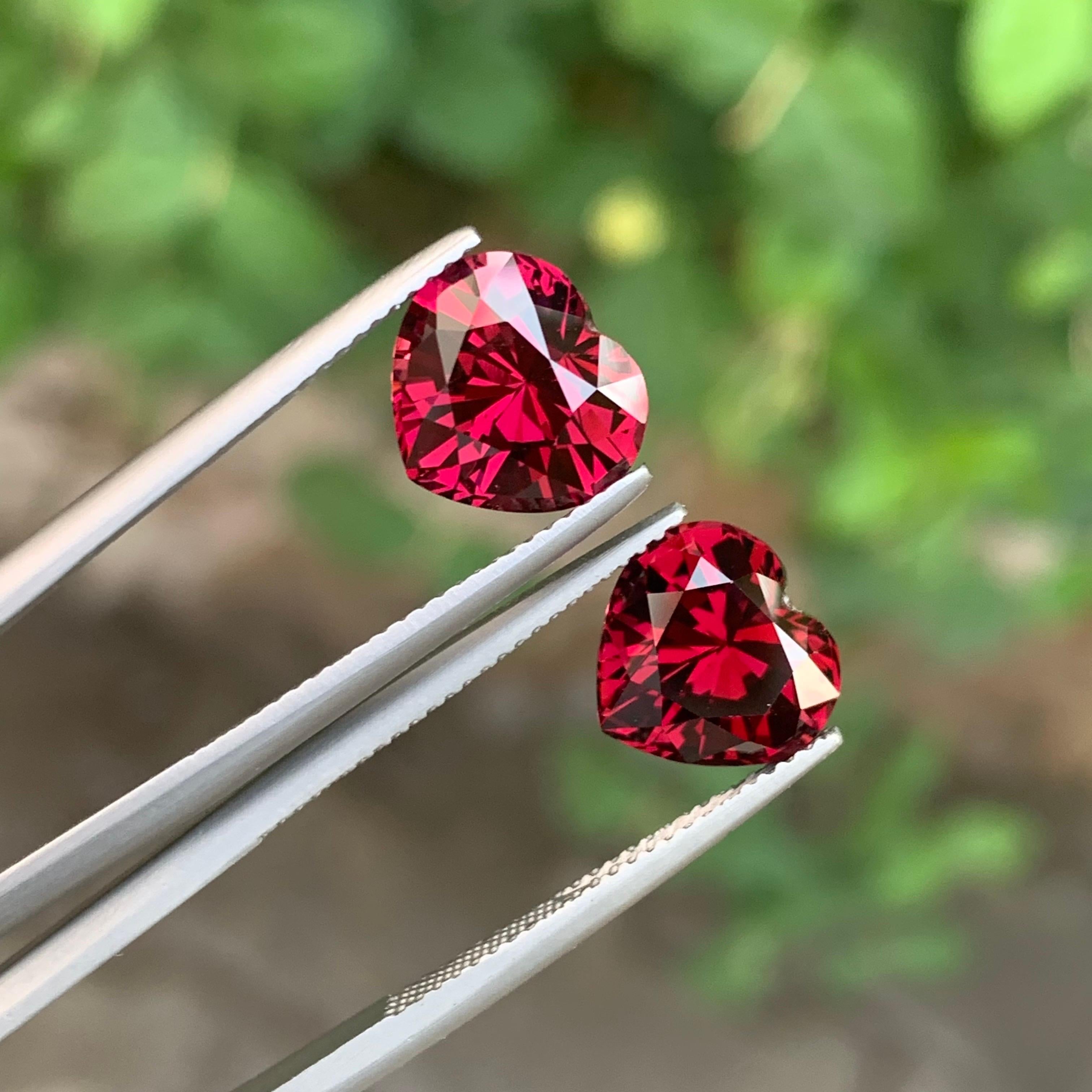 8.90 Carat Natural Loose Rhodolite Garnet Pair Heart Shape Gemstone For Sale 1