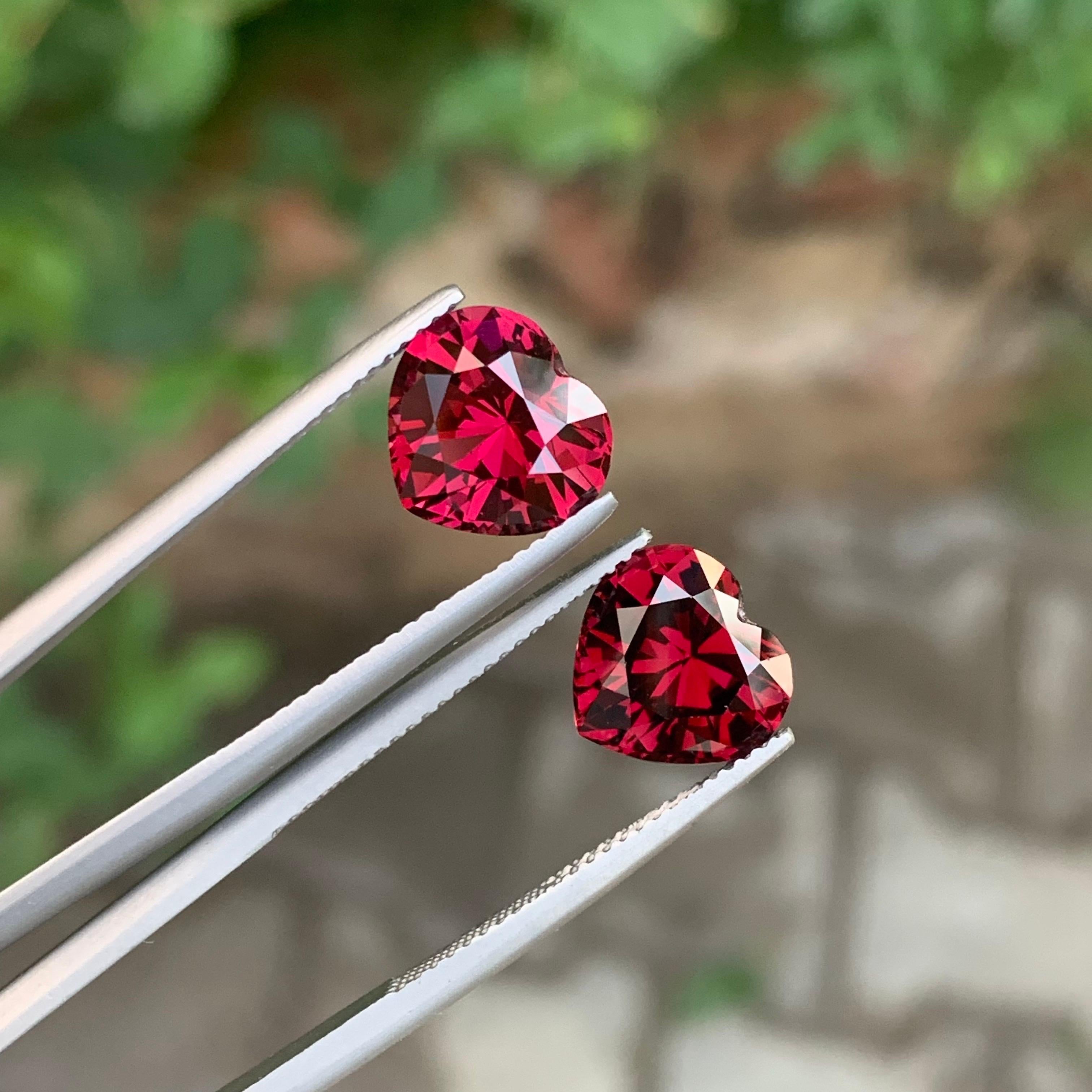 8.90 Carat Natural Loose Rhodolite Garnet Pair Heart Shape Gemstone For Sale 2