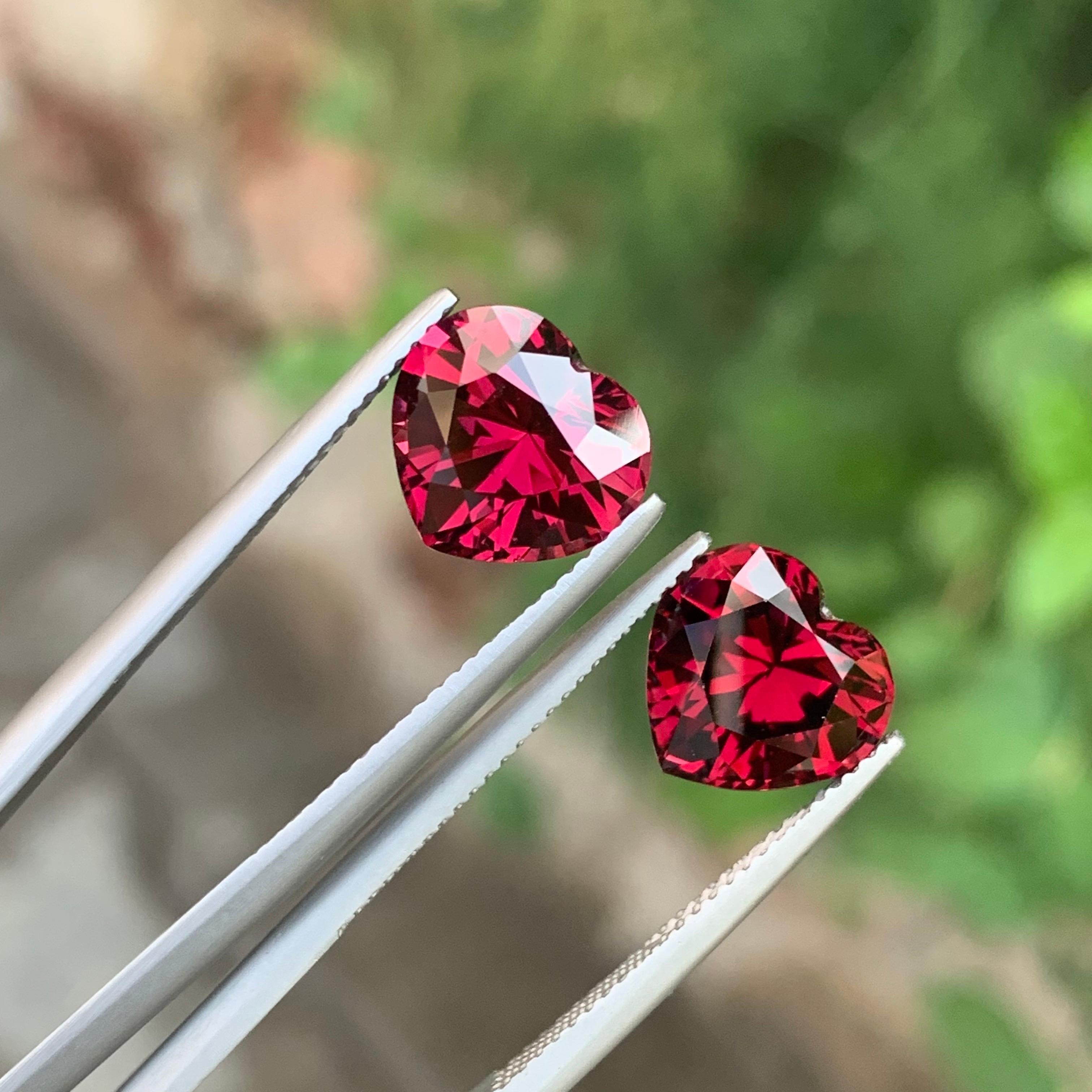 8.90 Carat Natural Loose Rhodolite Garnet Pair Heart Shape Gemstone For Sale 3