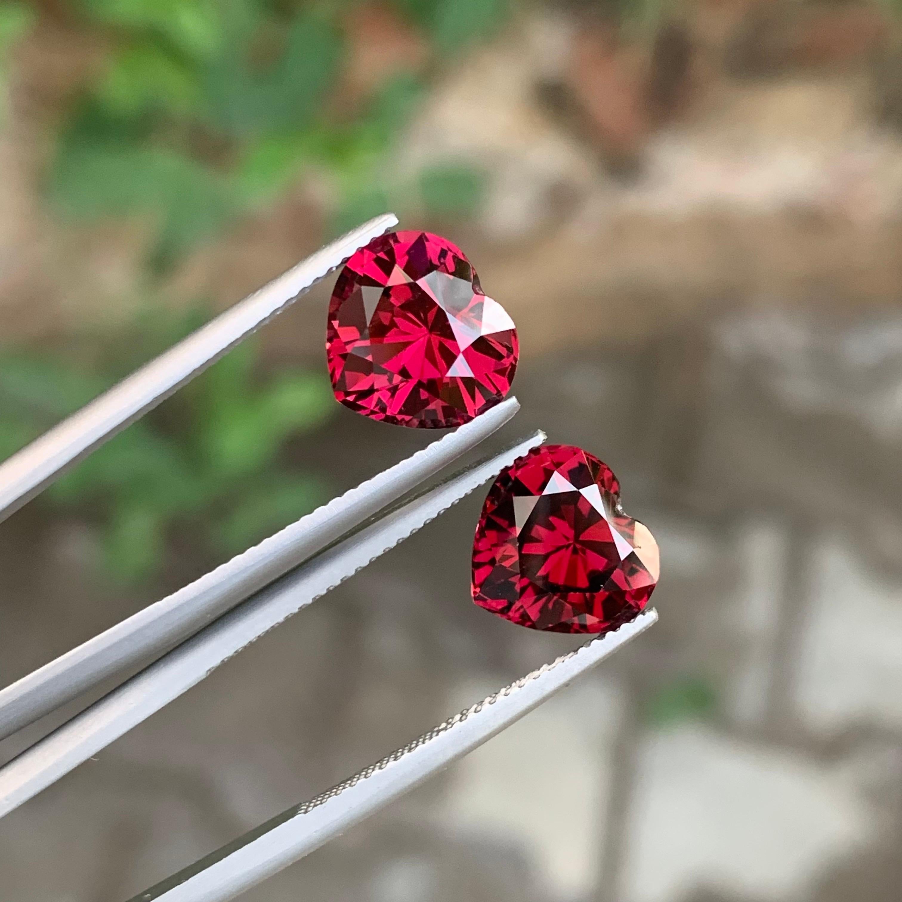8.90 Carat Natural Loose Rhodolite Garnet Pair Heart Shape Gemstone For Sale 4