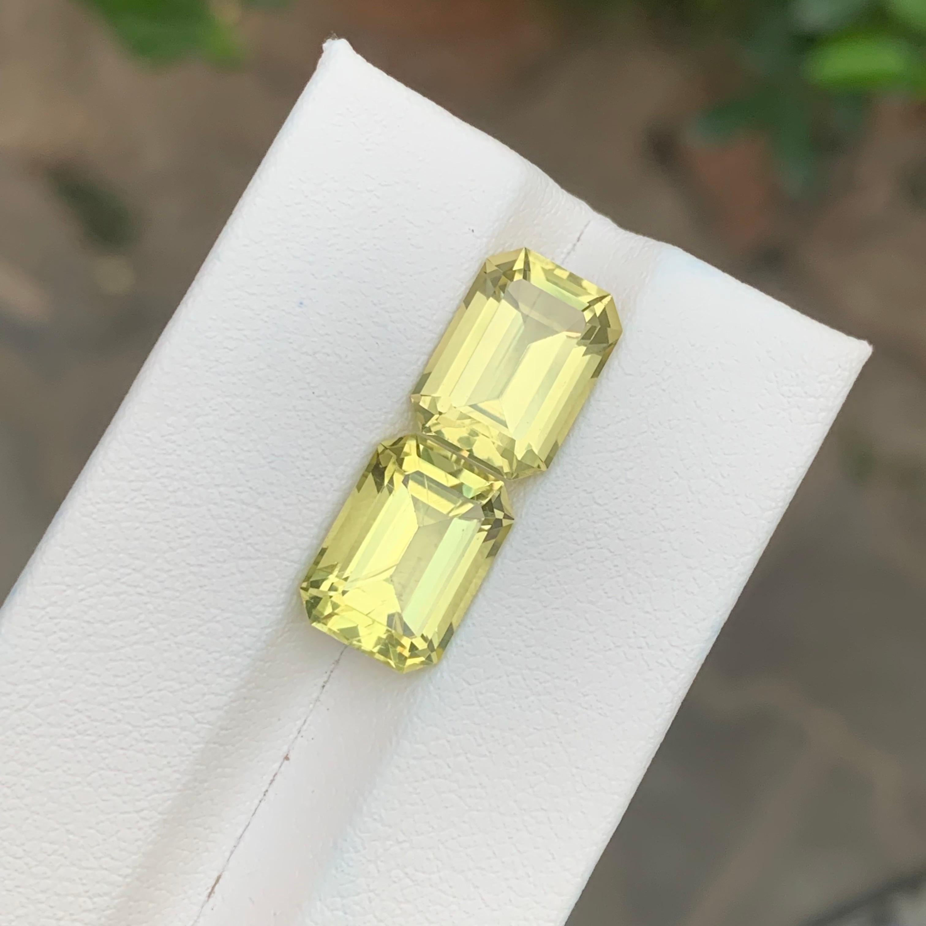 Taille émeraude 8.90 Carat Natural Loose Lemon Quartz Pair Emerald Shape Gemstone (pierre précieuse en forme d'émeraude) en vente