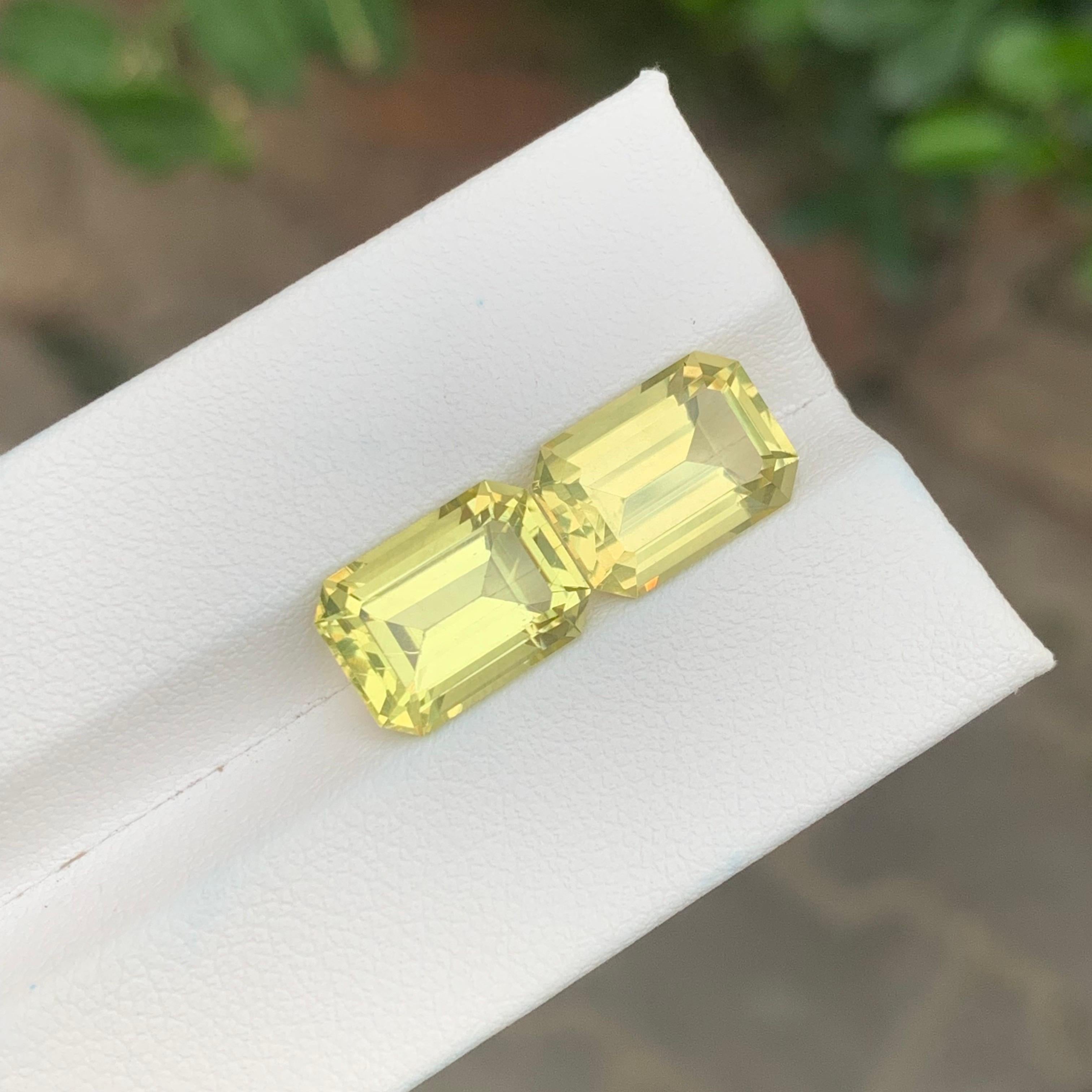 8.90 Carat Natural Loose Lemon Quartz Pair Emerald Shape Gemstone (pierre précieuse en forme d'émeraude) Unisexe en vente