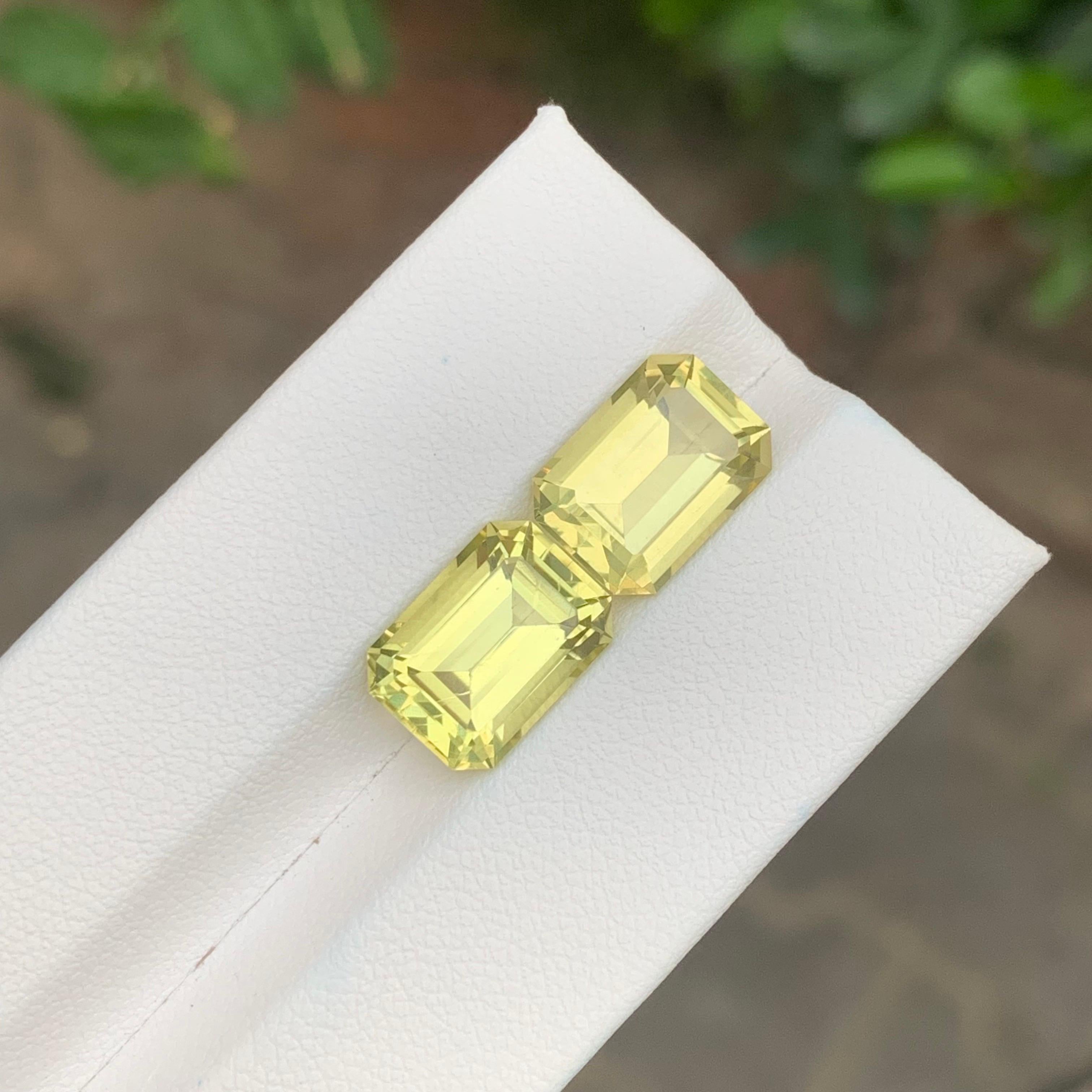 8.90 Carat Natural Loose Lemon Quartz Pair Emerald Shape Gemstone (pierre précieuse en forme d'émeraude) en vente 2