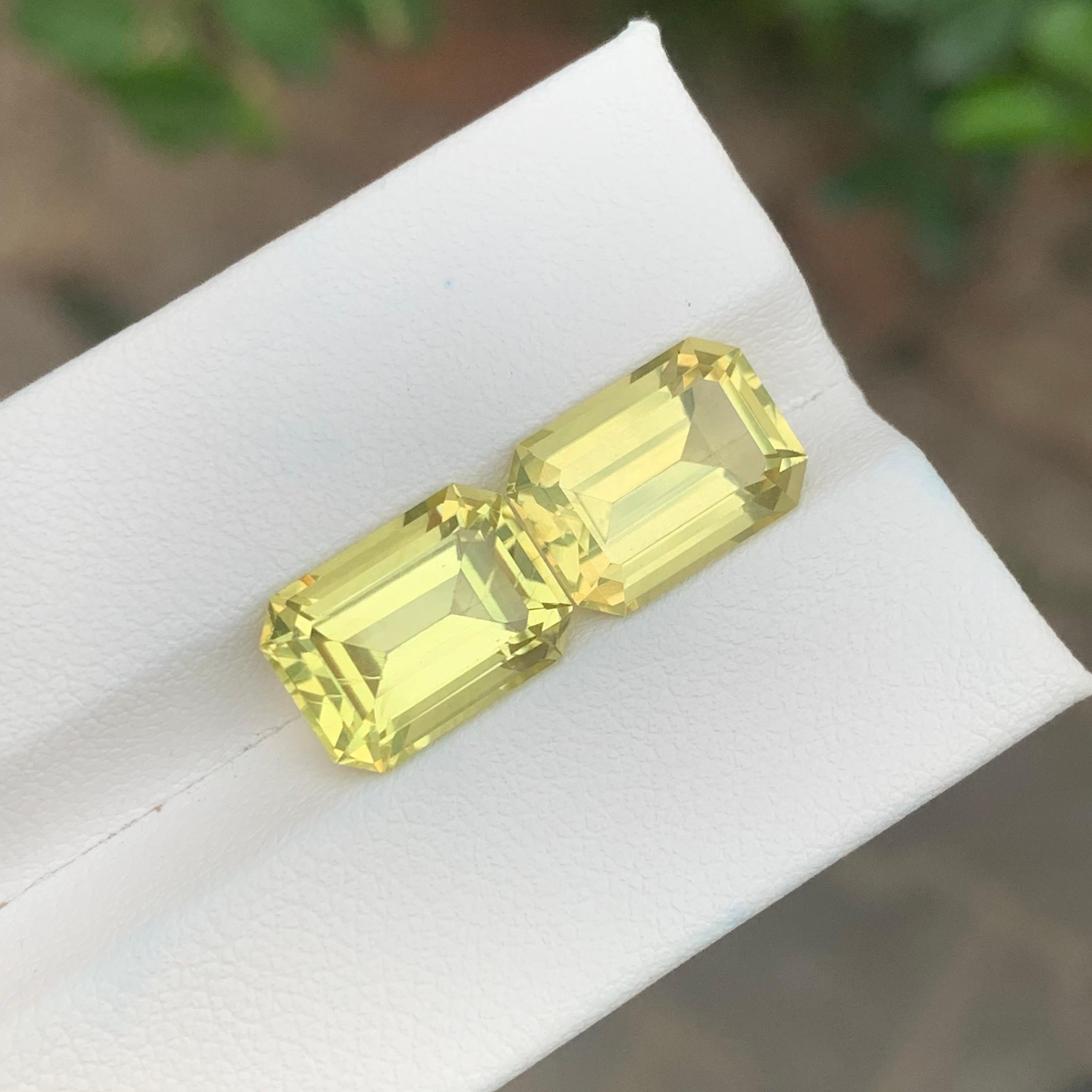 8.90 Carat Natural Loose Lemon Quartz Pair Emerald Shape Gemstone (pierre précieuse en forme d'émeraude) en vente 3