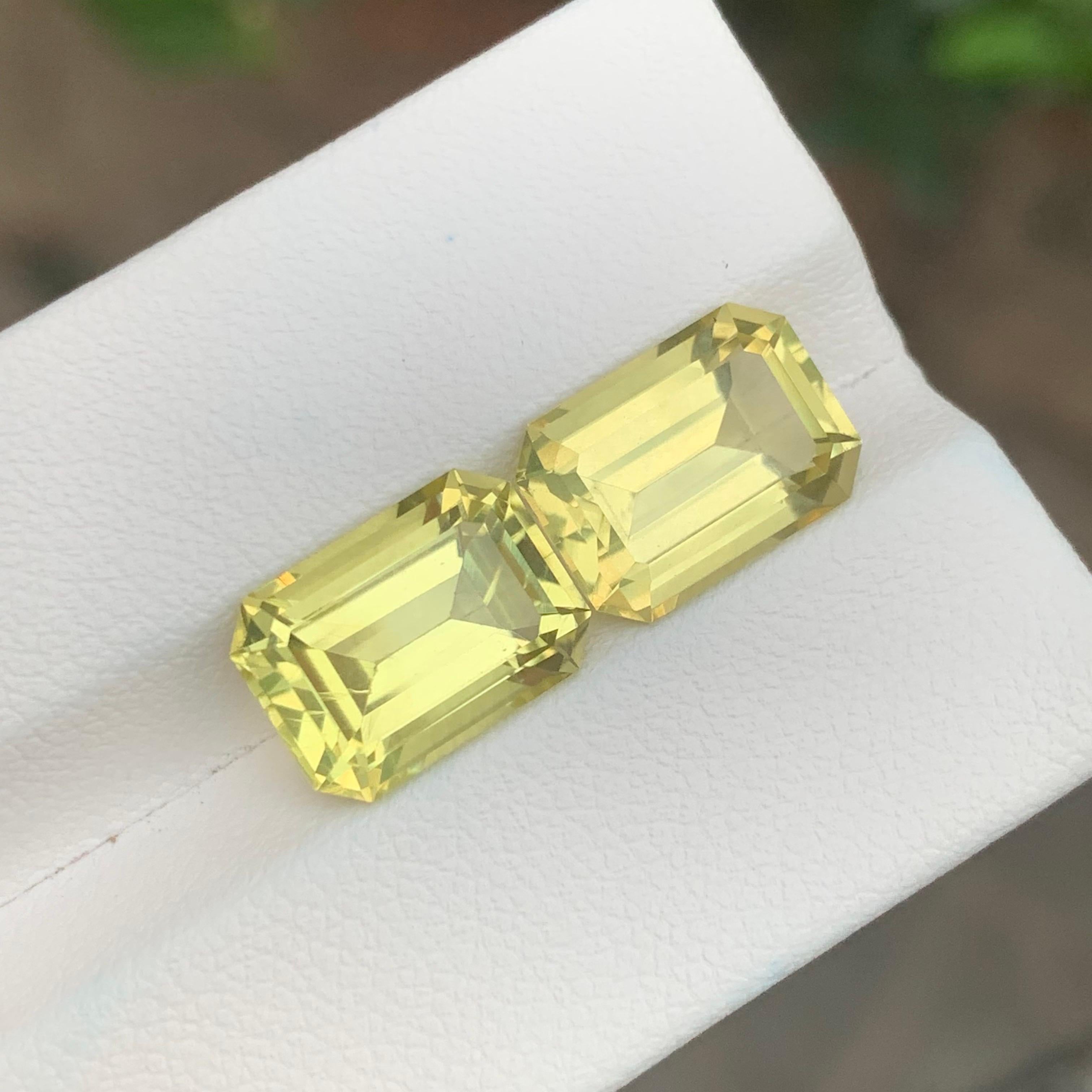 8.90 Carat Natural Loose Lemon Quartz Pair Emerald Shape Gemstone (pierre précieuse en forme d'émeraude) en vente 4