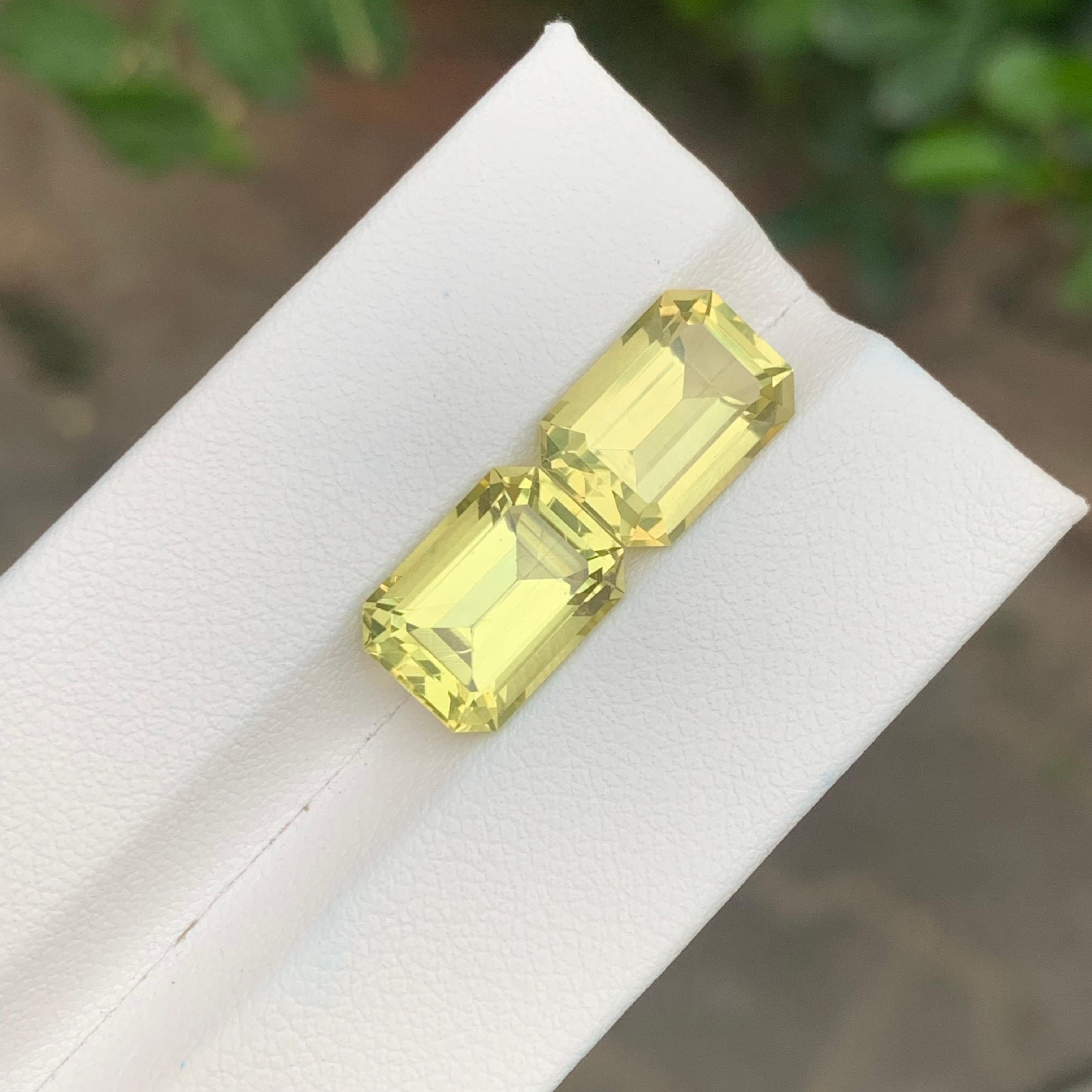 8.90 Carat Natural Loose Lemon Quartz Pair Emerald Shape Gemstone (pierre précieuse en forme d'émeraude) en vente 5
