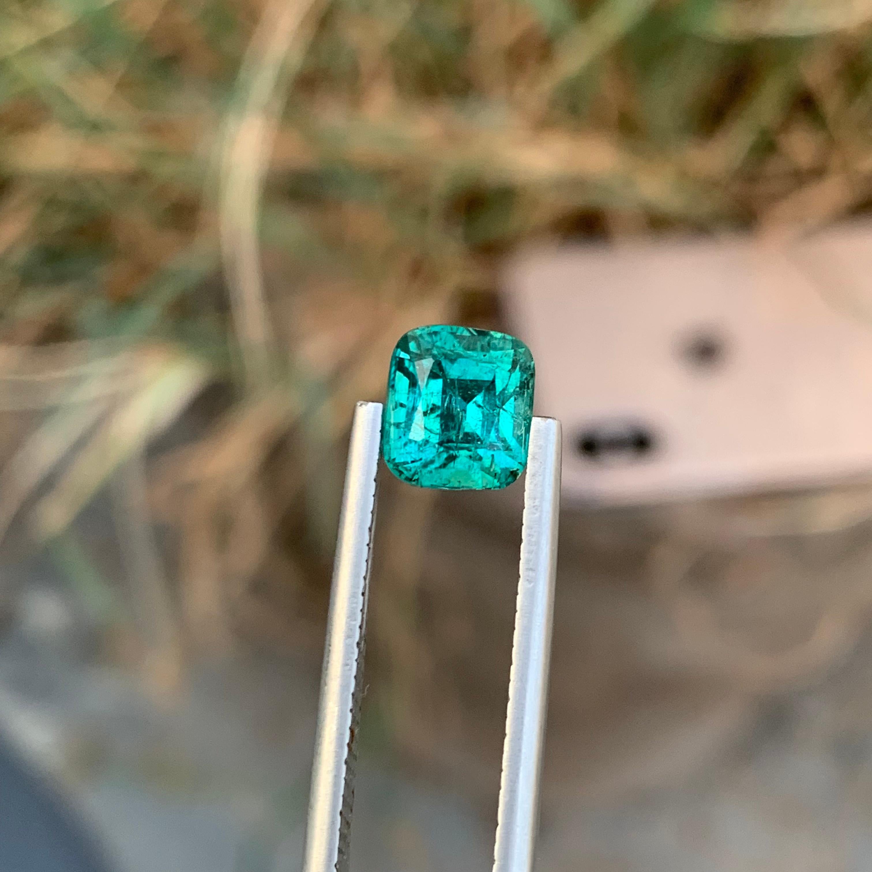 Faceted Tourmaline 
Weight: 2.15 Carats 
Dimension: 7.5x6.7x5.5 Mm
Origin: Afghanistan 
Shape: Cushion 
Color: Bluegreen 
Treatment: Non
Certficate: On Customer Demand 
Blue green tourmaline, a captivating gemstone renowned for its mesmerizing blend