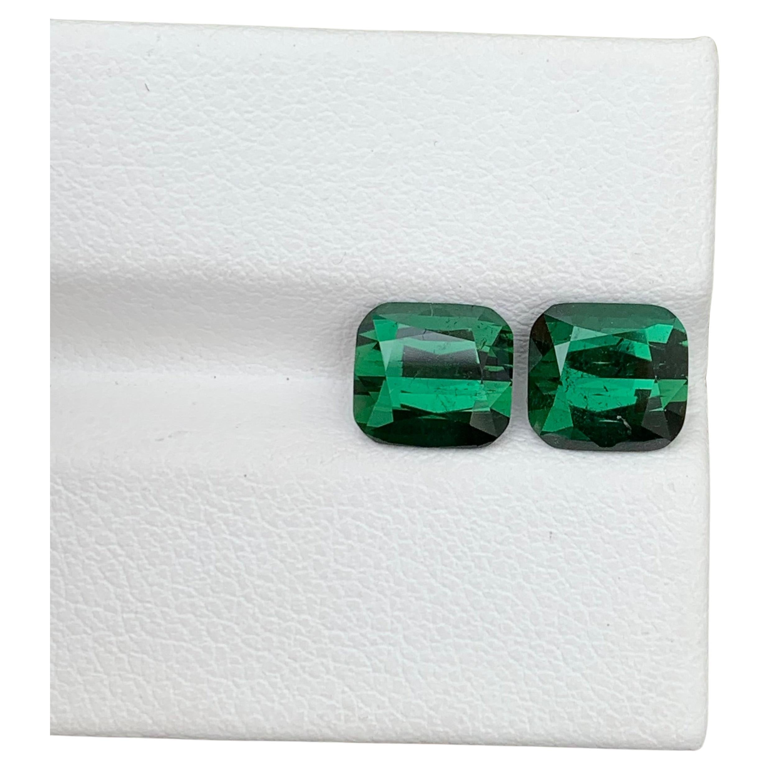 Arts and Crafts 4.50 Carat Natural Loose Green Tourmaline Pair Cushion Shape Gem For Earrings  For Sale