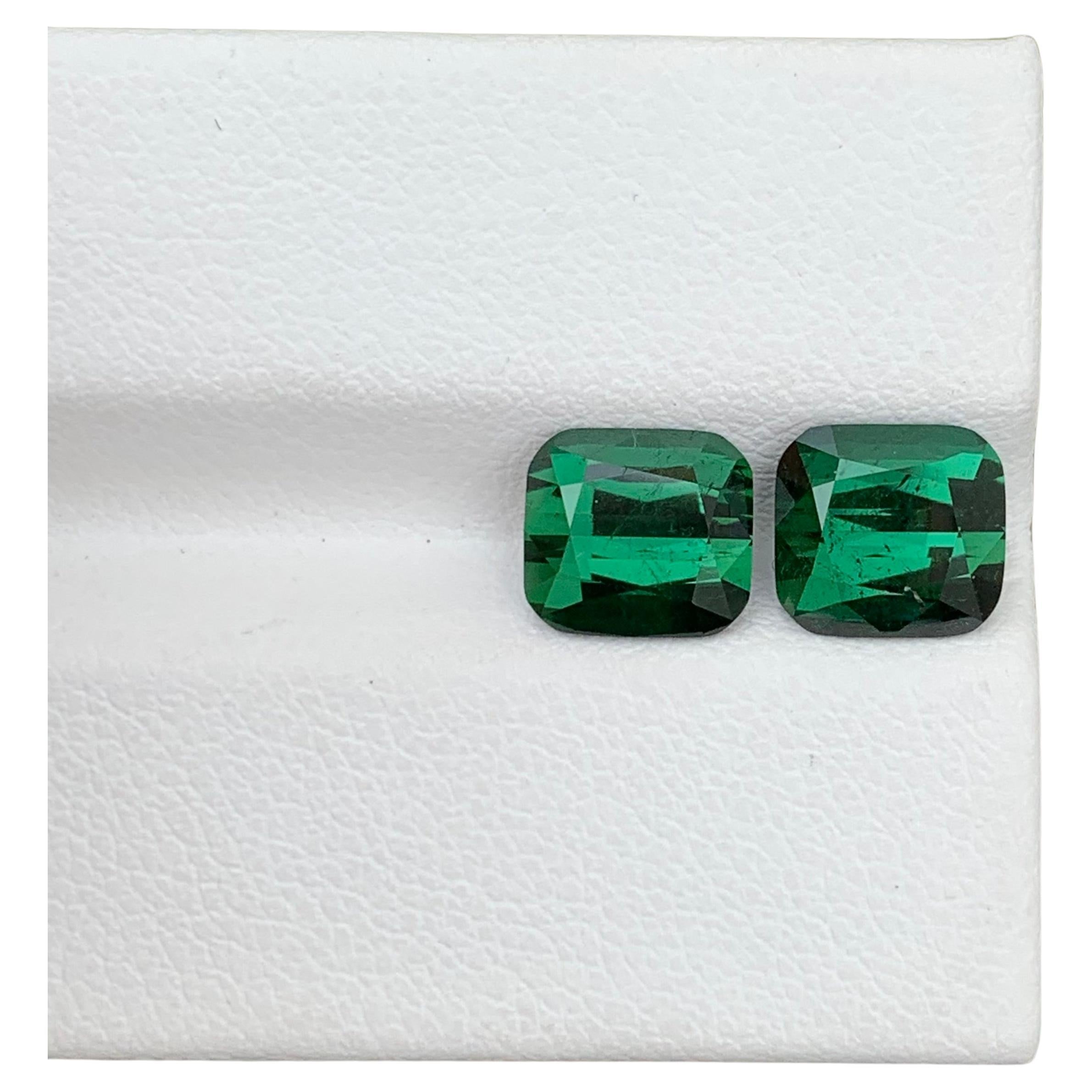 Loose Green Tourmaline
Weight: 4.50 Carats 
             2.15 And 2.35 Carat 
Dimension: 7.6 x 7 x 5 Mm And 7.1 x 7.7 x 5 Mm 
Colour: Green
Origin: Afghanistan
Certificate: On Demand
Treatment: Non

Tourmaline is a captivating gemstone known for its
