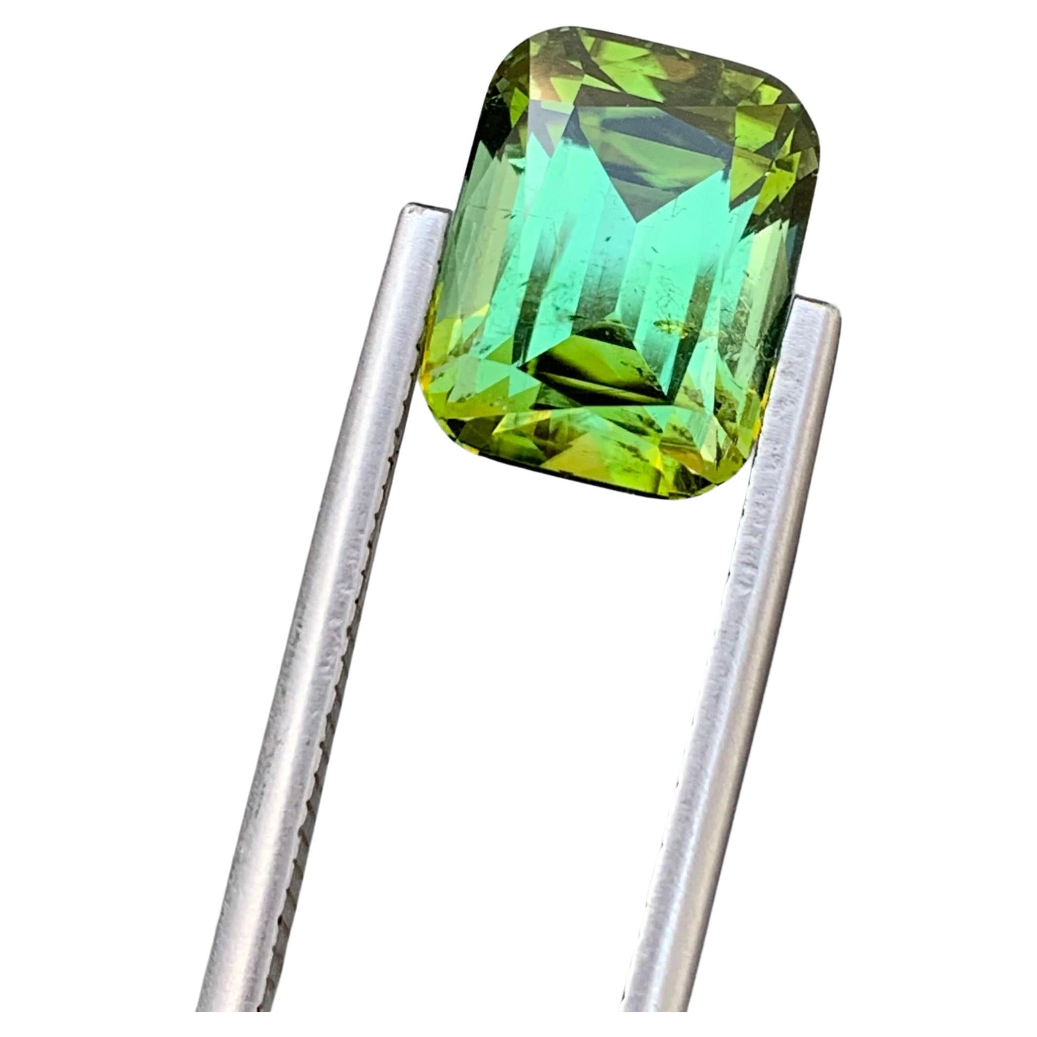 6.15 Carat Natural Loose Green Tourmaline With Lagoon Shade Emerald Shape Gem For Sale