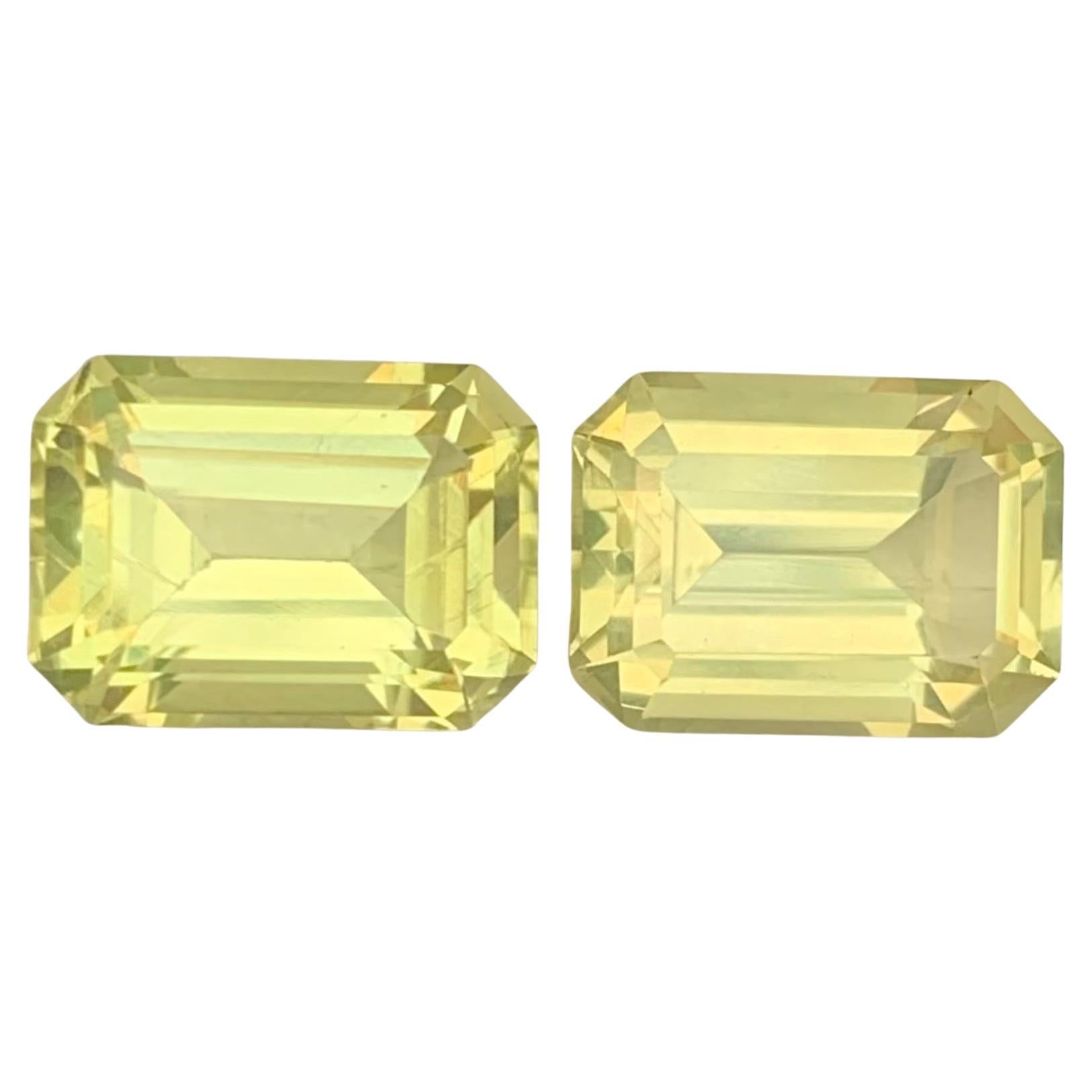 8.90 Carat Natural Loose Lemon Quartz Pair Emerald Shape Gemstone (pierre précieuse en forme d'émeraude) en vente