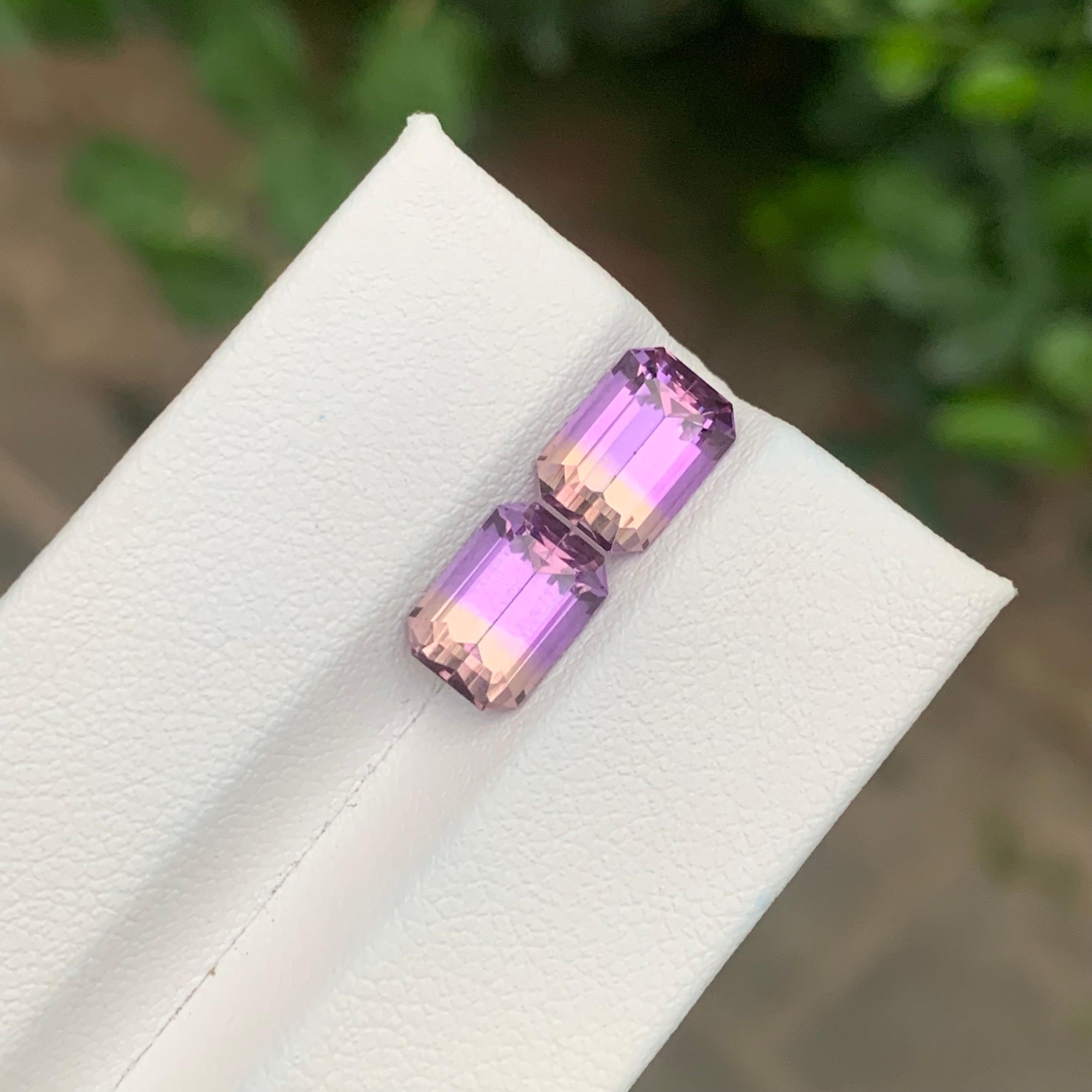 4.20 Carat Natural Loose Ametrine Pair Emerald Shape Gemstone In New Condition For Sale In Peshawar, PK