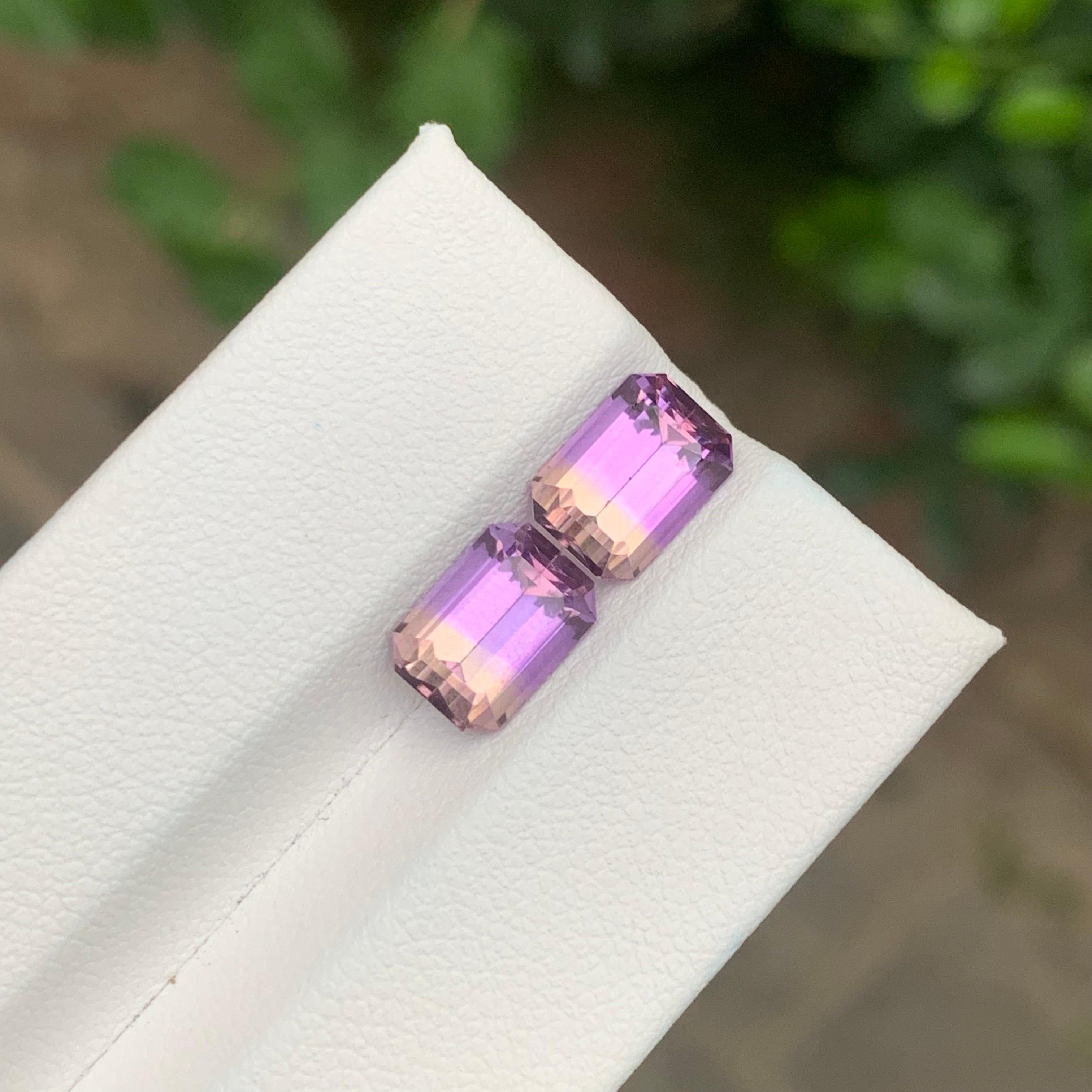 Emerald Cut 4.20 Carat Natural Loose Ametrine Pair Emerald Shape Gemstone For Sale