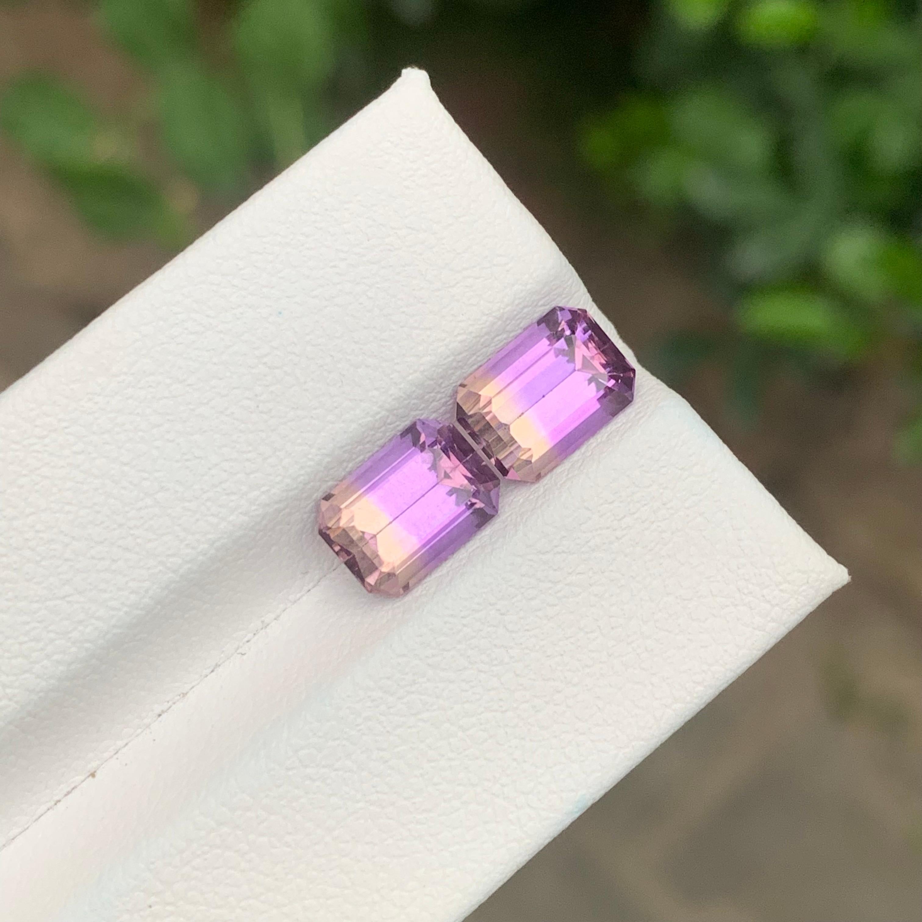 Women's or Men's 4.20 Carat Natural Loose Ametrine Pair Emerald Shape Gemstone For Sale