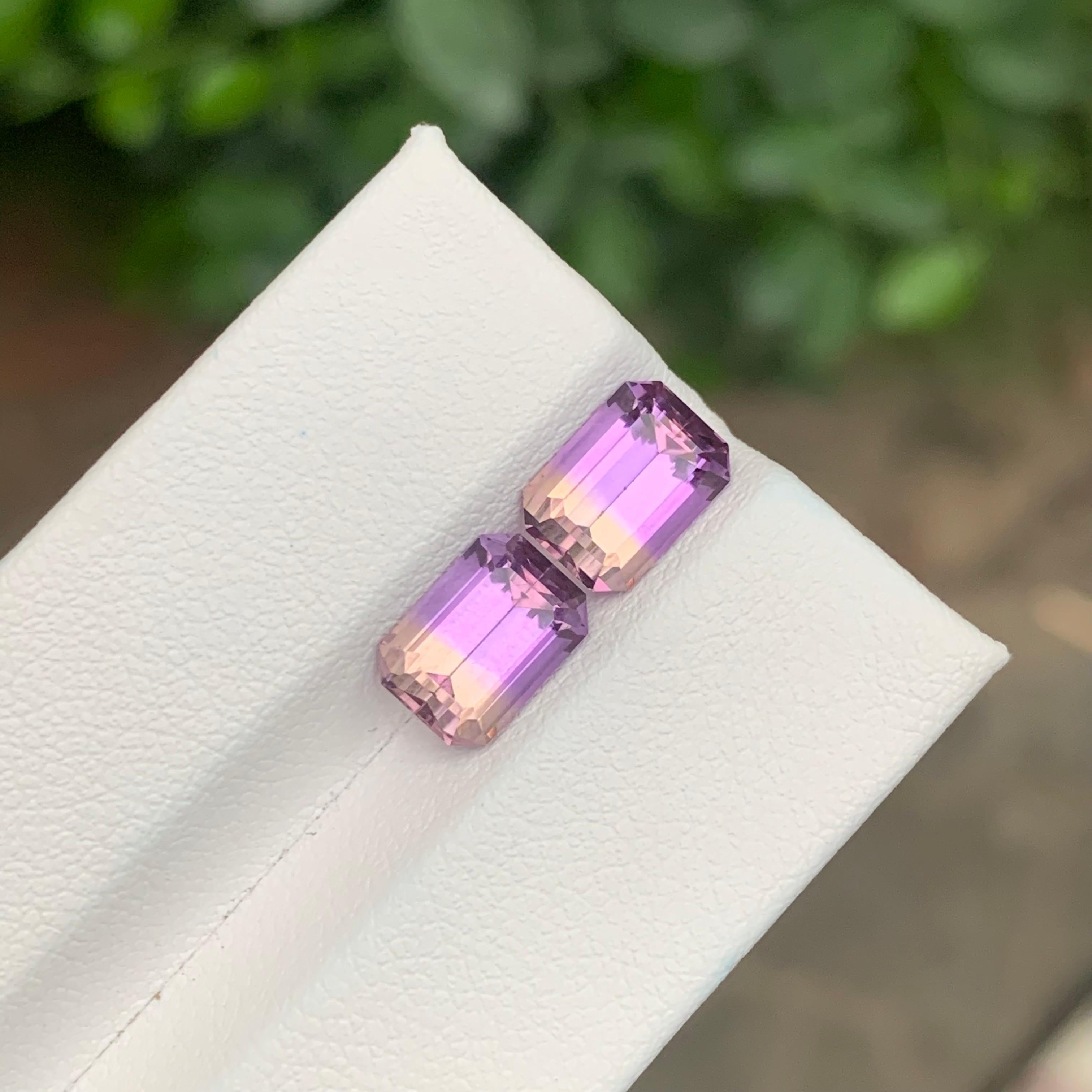 4.20 Carat Natural Loose Ametrine Pair Emerald Shape Gemstone For Sale 2