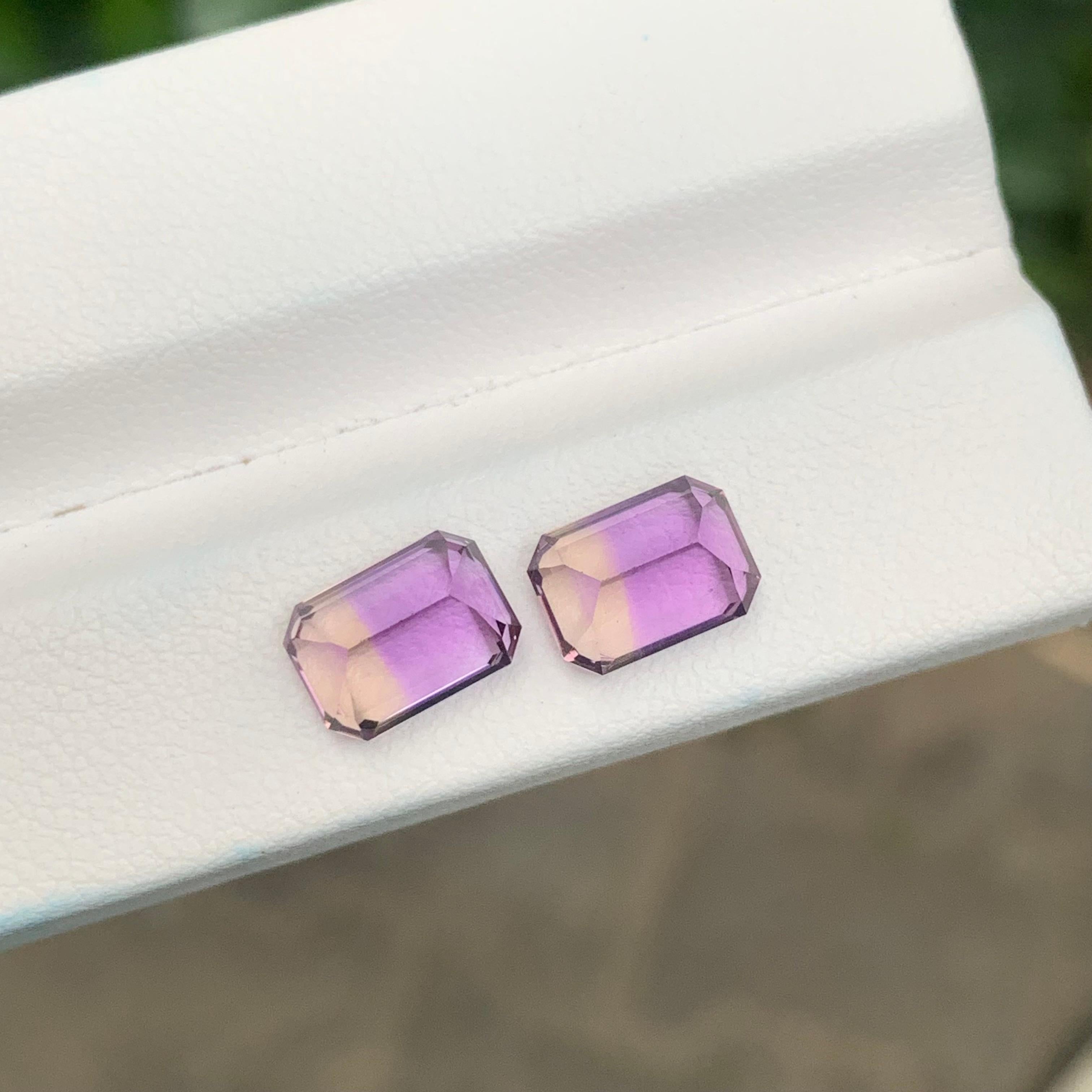 4.20 Carat Natural Loose Ametrine Pair Emerald Shape Gemstone For Sale 1