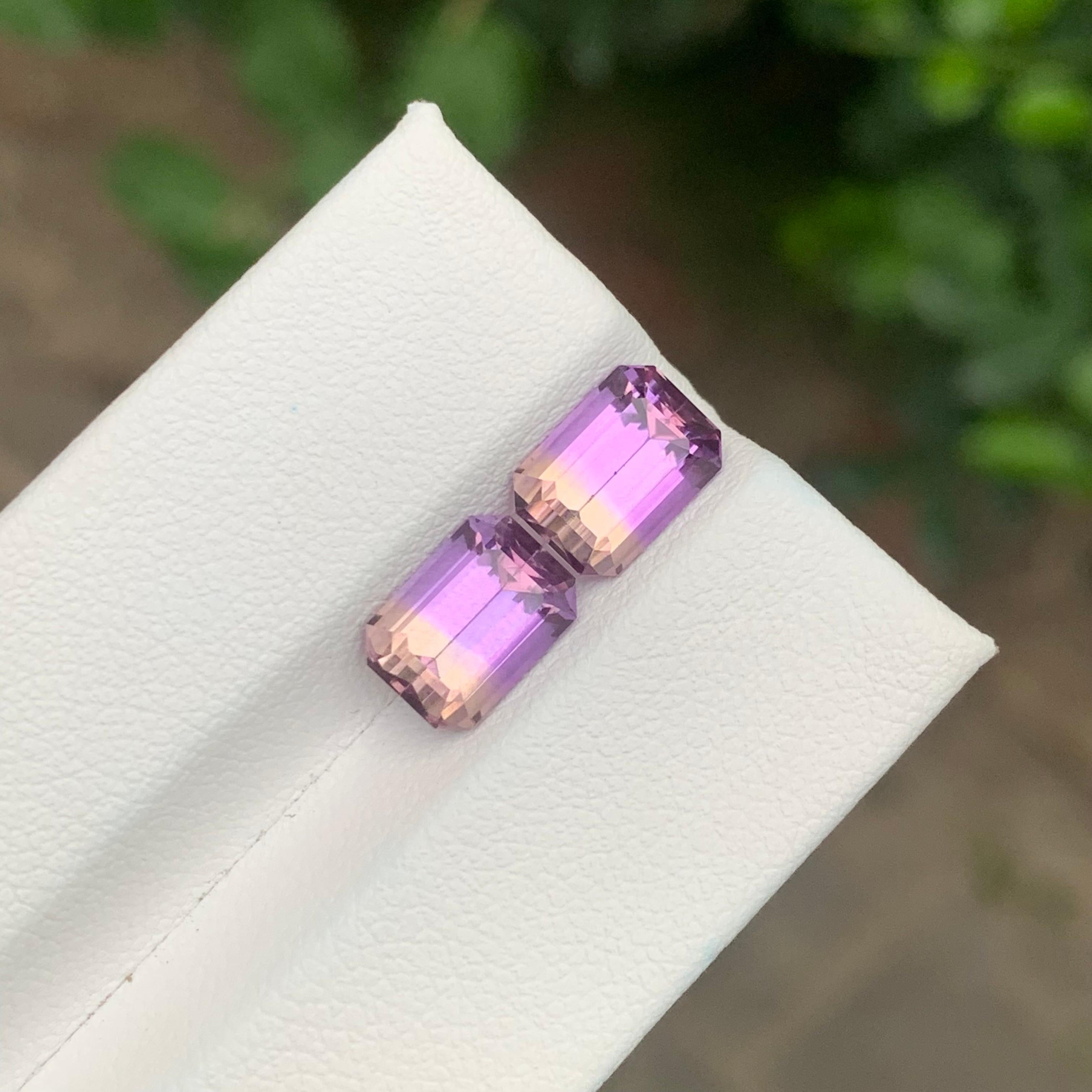 4.20 Carat Natural Loose Ametrine Pair Emerald Shape Gemstone For Sale 3