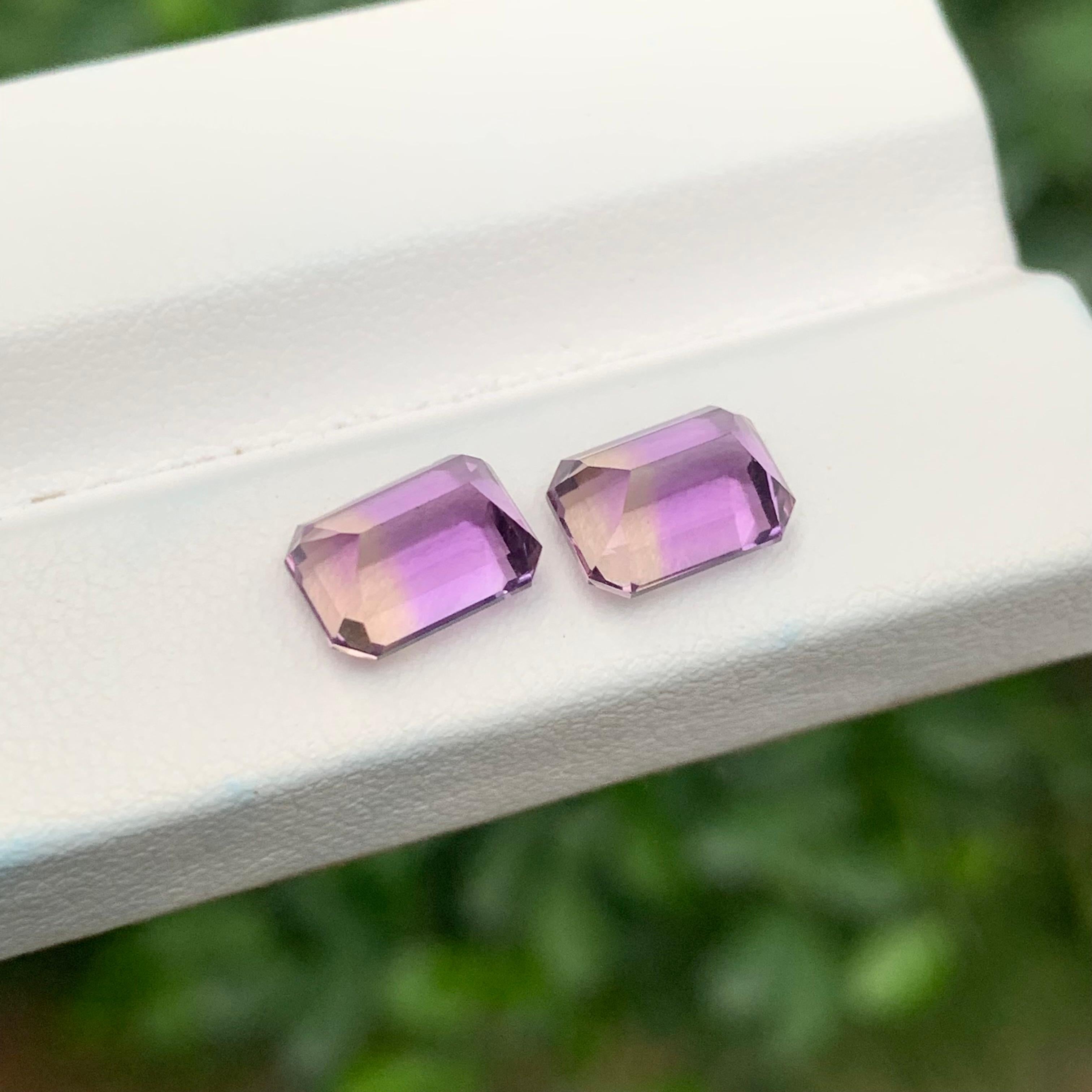 4.20 Carat Natural Loose Ametrine Pair Emerald Shape Gemstone For Sale 4