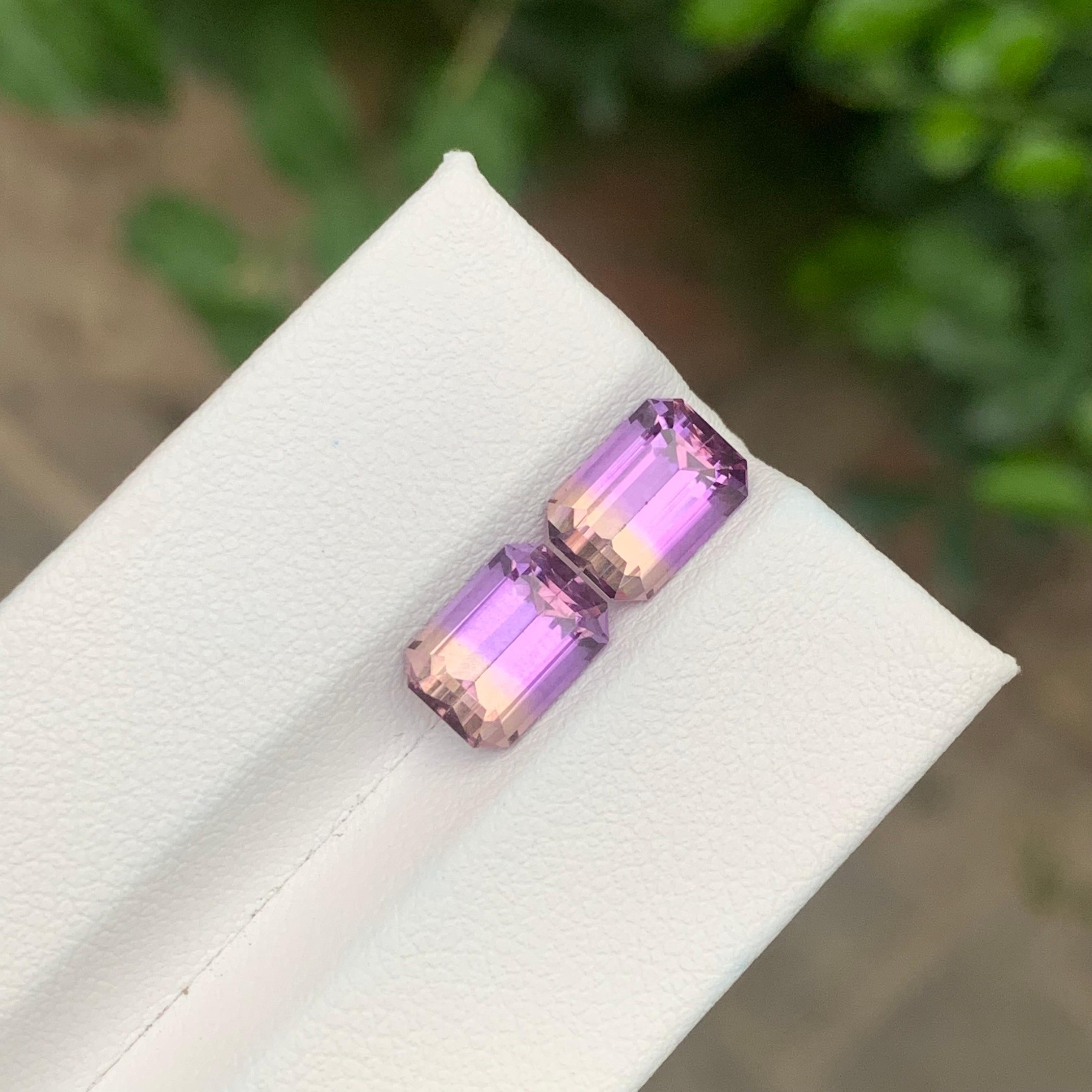 4.20 Carat Natural Loose Ametrine Pair Emerald Shape Gemstone For Sale 5