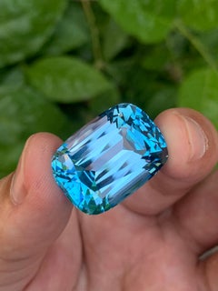Cushion Cut 52.75ct Blue Topaz Loose Gemstone, Brazil, Gilt Gemstone