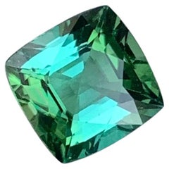 Blue Green Tourmaline 3.10 Carat Cushion Cut Gemstone