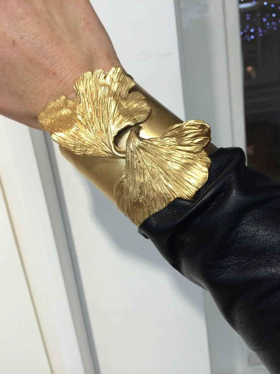 Contemporary 2014 Ania Pabis Silver Gold Plate Gingko Bracelet For Sale