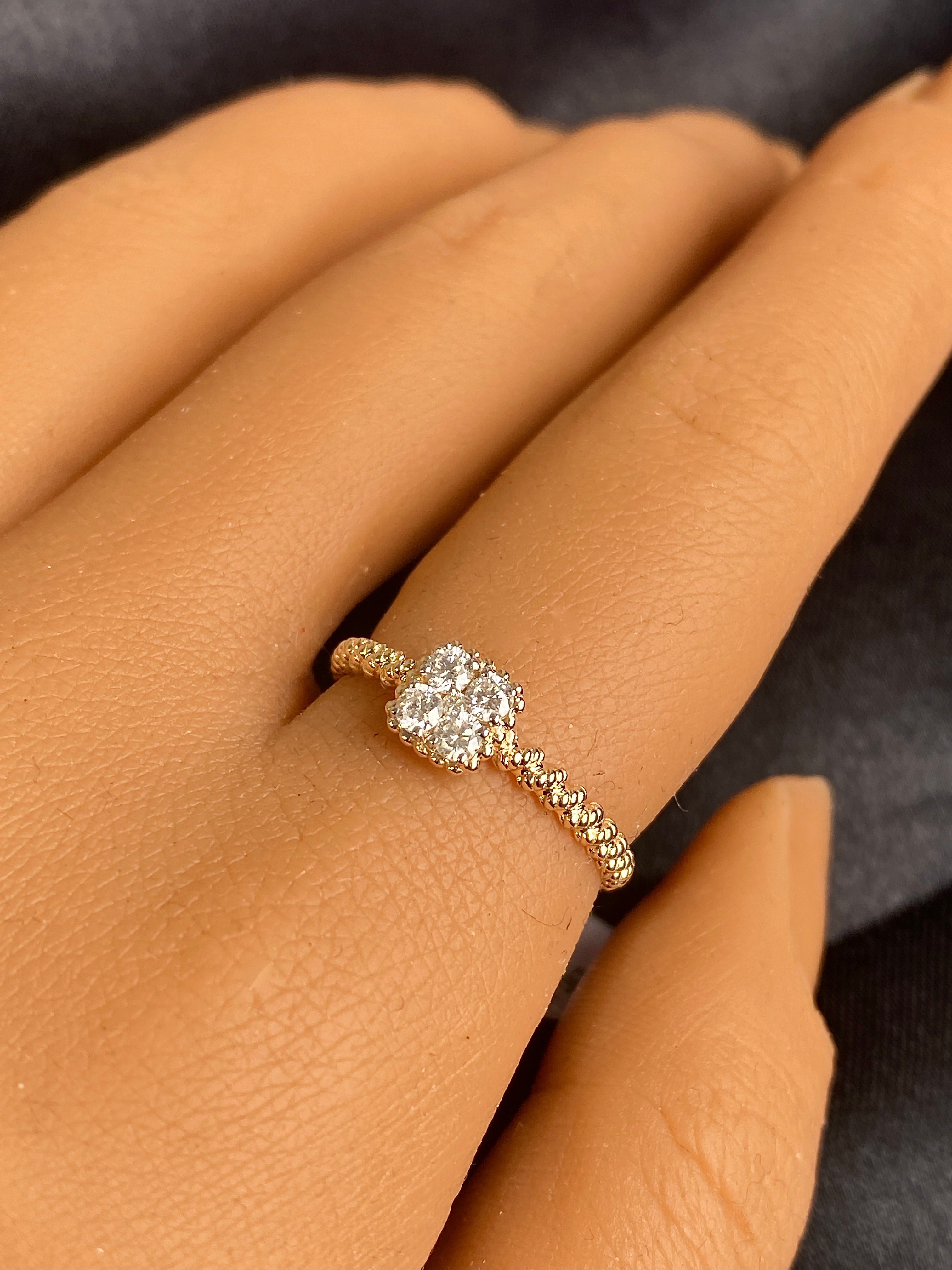 Diamond Cluster Ring, Solid Gold Solitaire Ring, Natural Diamond 14k Gold Ring